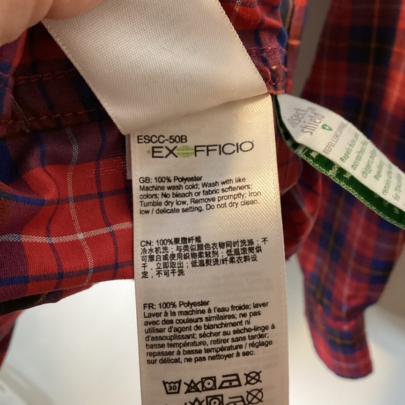 Exofficio Mens Red and Blue Plaid Casual Shirt Insect Shield - Picture 5 of 7